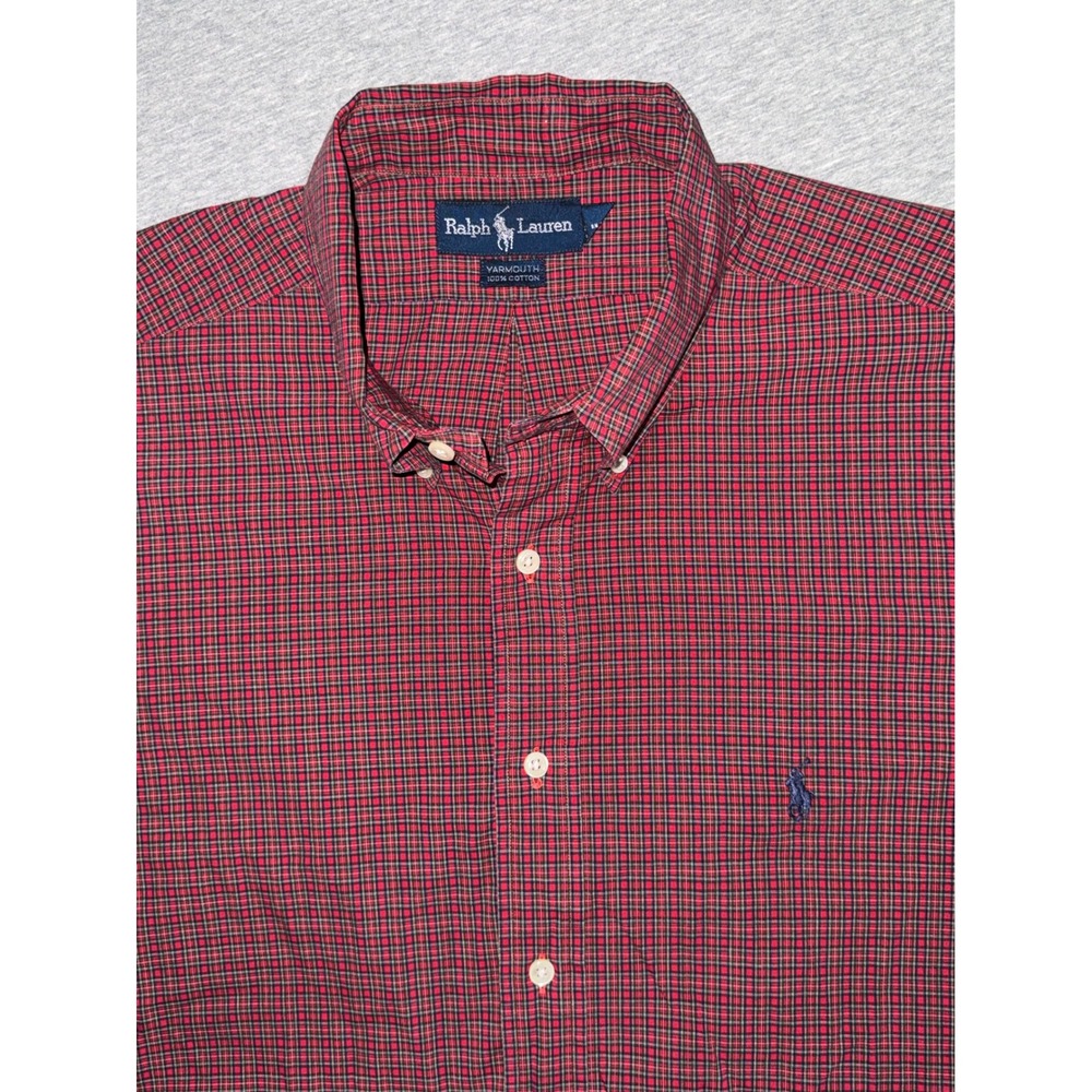 Ralph Lauren‎ Yarmouth Mens 17 36/37 Regular Fit Red Plaid Shirt Preppy Classic